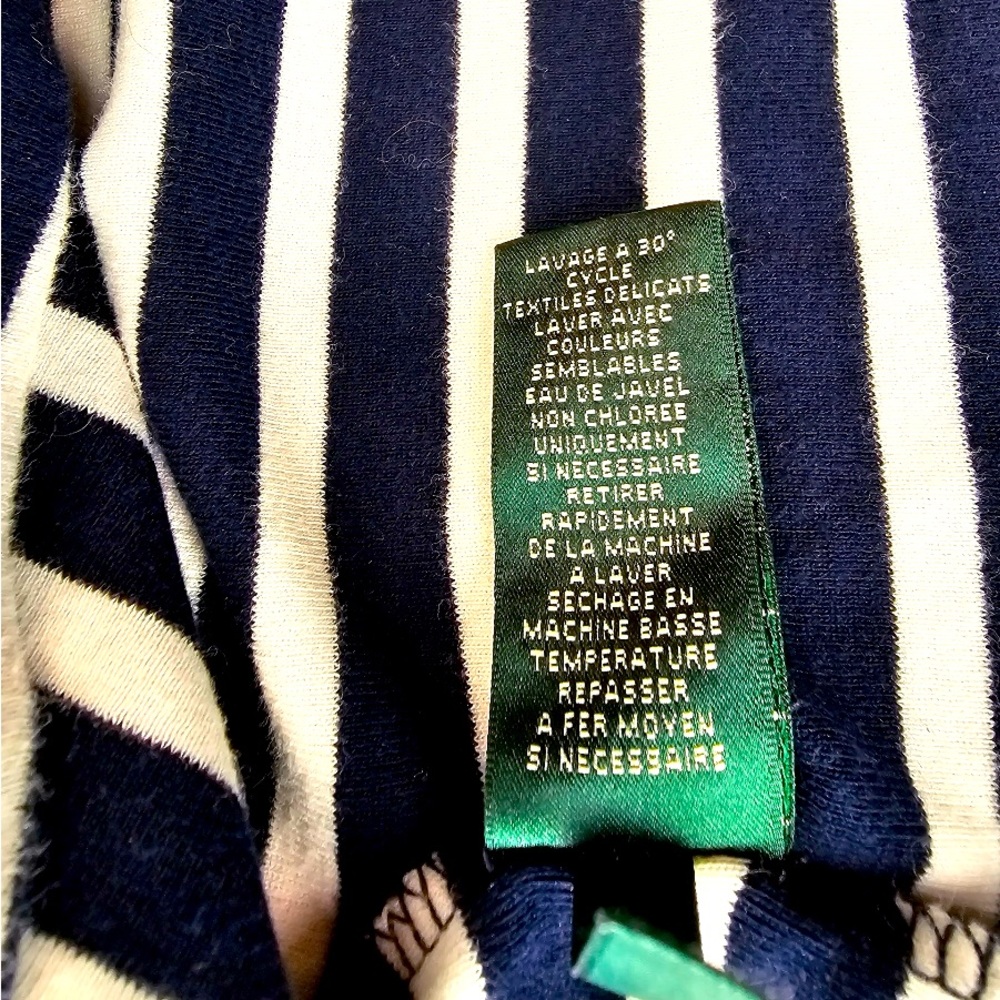 Lauren Ralph Lauren / Navy & White Striped Short Sleeved Shirt - Picture 8 of 9